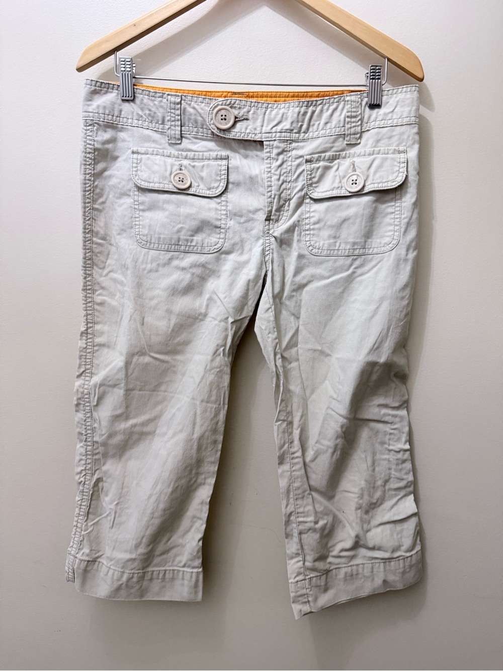 Vintage Y2K Hollister Cargo Capri Pants Tan Pockets Skater Prep School 11 34”